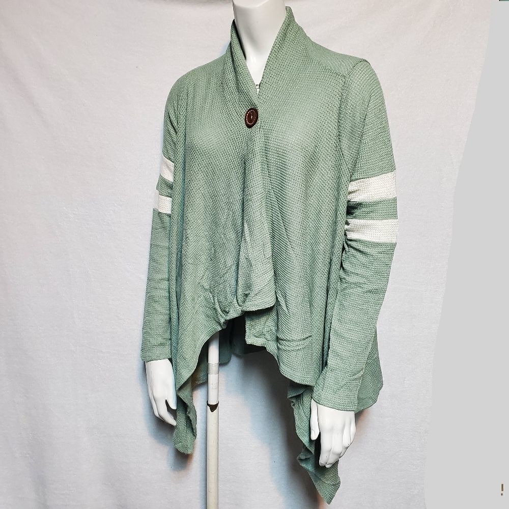 Cherish Green Cardigan with Varsity Stripes (L)
